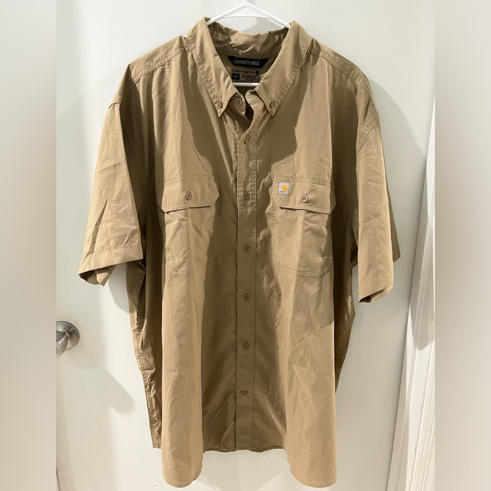 Carhartt Short-Sleeve Button-Up Shirt, tan, size 3XL - Picture 1 of 6